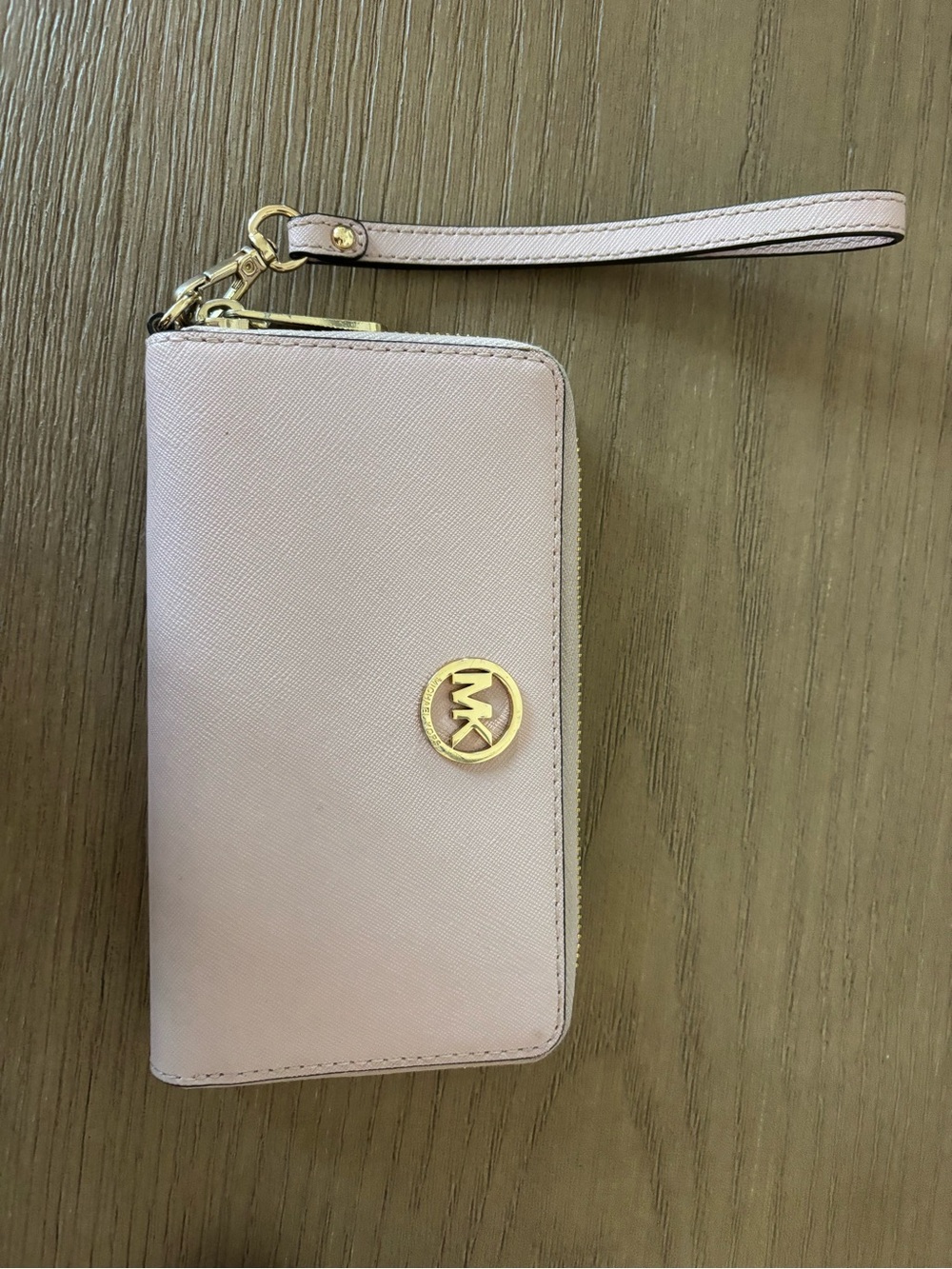 Michael Kors Light Pink Saffiano Zip Wristlet Wallet